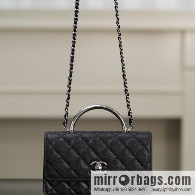 wsxc1750261766117_0-800x800fvosok3m4ux827_20250625023836.jpg 𝐂𝐡𝐚𝐧𝐞𝐥 𝟐𝟓𝐏 Handle Organ Bag, Black 🖤 Litchi Cow AP3705