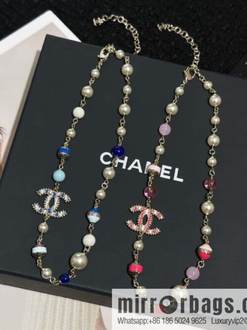 IMG_0115-1-800x800pv5vtbnmgsc91245_20250702002731.jpg ❗️New ❗️☀️ New ☑️ Chanel Double C Vertical Bar Oil Drop Blue Pink Pearl Necklace ☀️