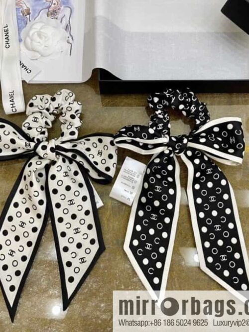 Chanel Polka Dots Two-piece Accessories 100% Silk Ribbon aa7533