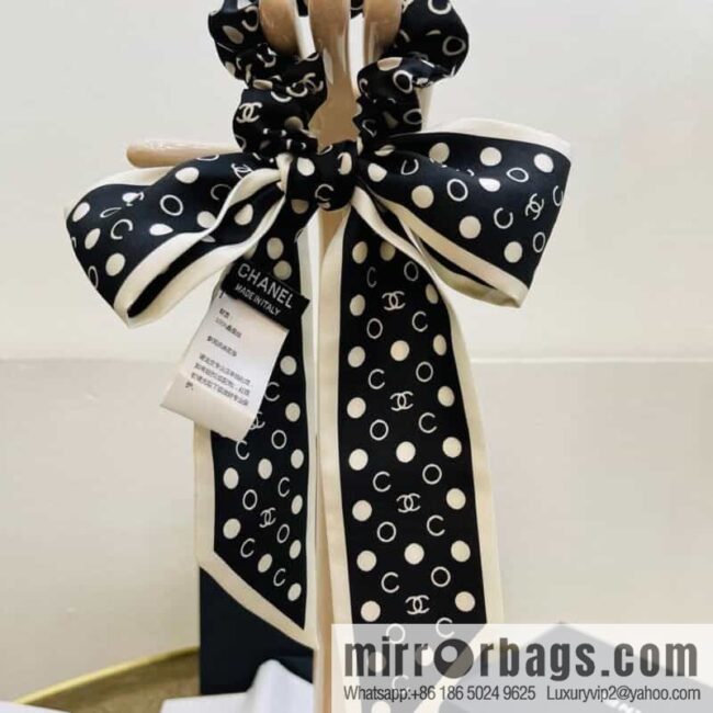 Chanel Polka Dots Two-piece Accessories 100% Silk Ribbon aa7533