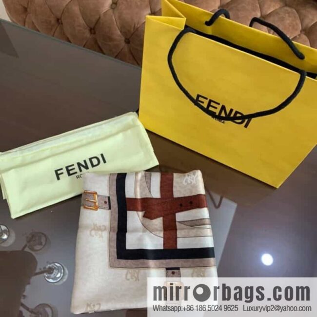 FENDI 100% Sand Washed Silk Karligraphy Scarf