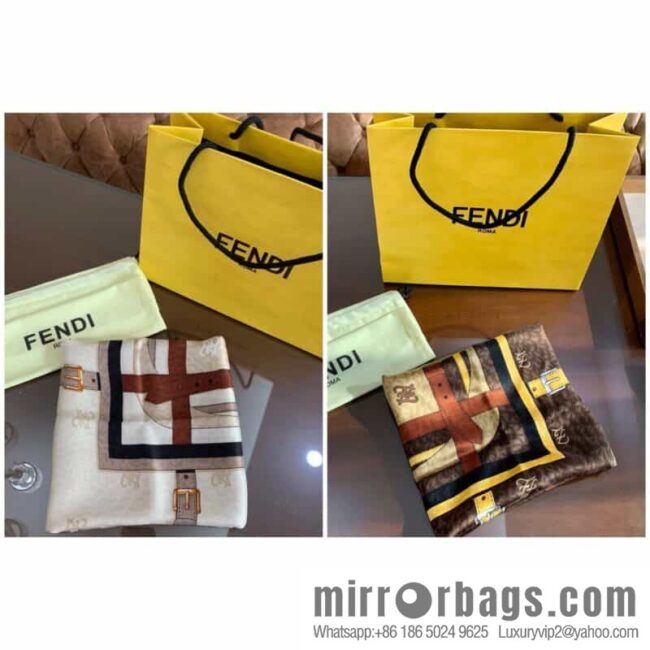 FENDI 100% Sand Washed Silk Karligraphy Scarf