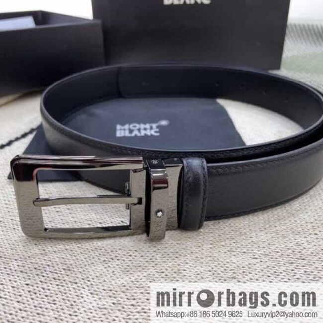 MONTBLANC\'s new black series pin buckle double-sided delicate first-layer cowhide belt