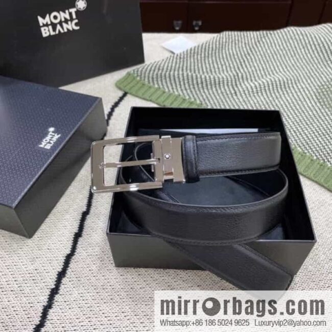 MONTBLANC\'s new black series pin buckle double-sided delicate first-layer cowhide belt