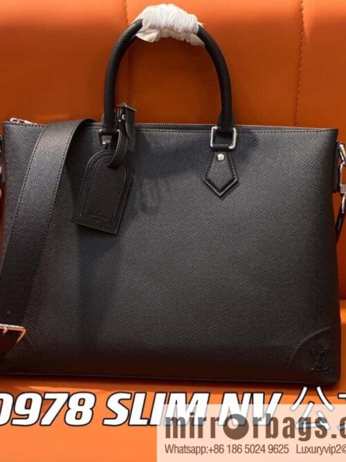 [Boutique‑grade] M30978 black full leather cross pattern briefcase series SLIM NV briefcase