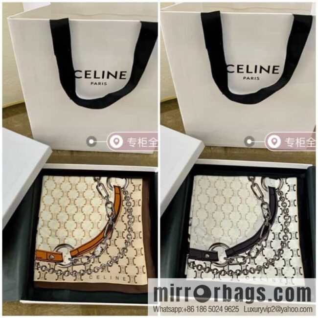 CELINE Celine Arc de Triomphe logo 100 silk square scarf