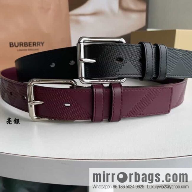 BURBERRY Cowhide Pressed Checkered Men\'s Pin Buckle Belt