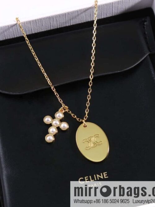 IMG_5499-800x800qlzylp0dqoy144896_20250705045225.jpg ❗️New ❗️ ☀️ New ☑️ Celine Pearl Cross Oval Long Necklace, Double Wear