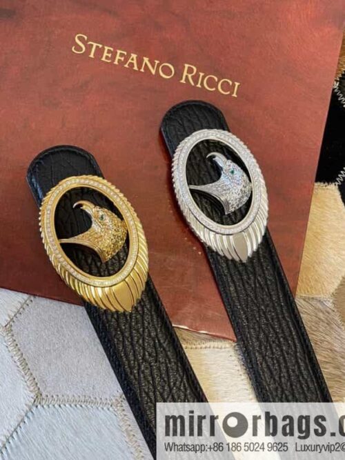 IMG_657220210113-123809-800x800lcqbwd3br0i112005_20250702085927.jpg STEFANO RICCI STEFANO RICCI New Stainless Steel Eagle Head Feather Inlaid Diamond Buckle 3.8cm First Layer Cowhide Press Textured Belt