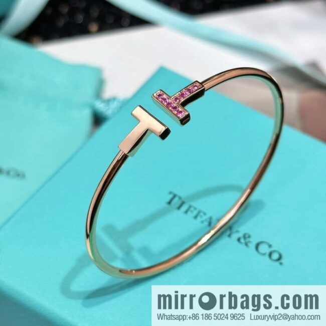 Pink Diamond ☀️ Tiffany & co, Classic T Series, Turquoise Rose Gold Double T Bracelet with Diamonds ☀️