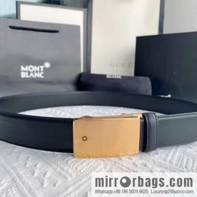 Montblanc, selected first-layer cowhide hexagonal star capsule metal automatic buckle belt 3.5cm