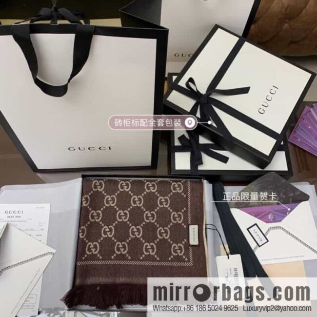 GUCCI Gucci GG jacquard fringed double-sided jacquard wool scarf