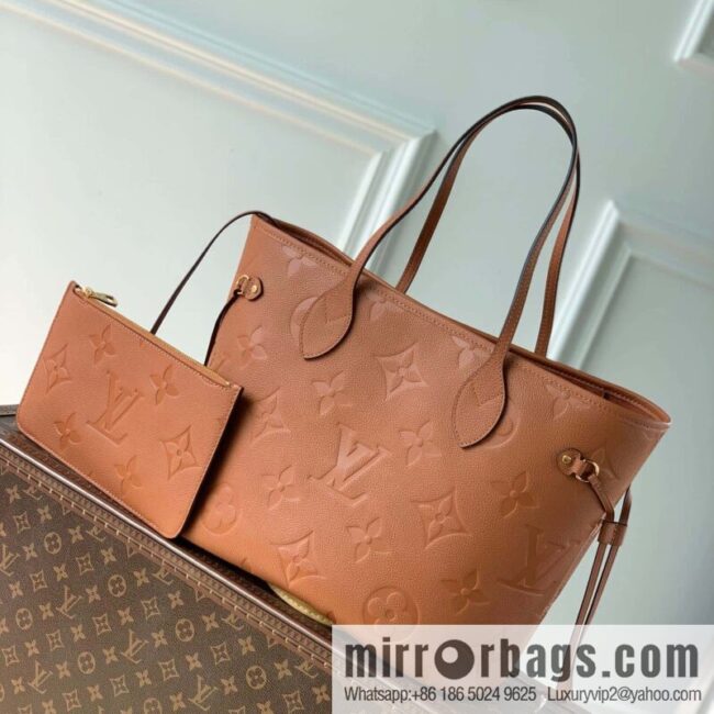 M45684 Full leather embossed Neverfull medium shopping bag