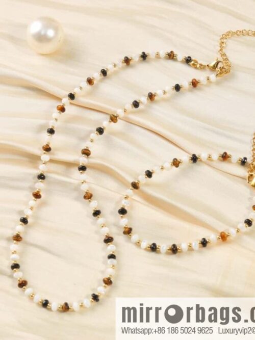 IMG_7945-800x800pqxhqjgu2qx135866_20250704221454.jpg ☀️New ☑️ Celine natural tiger\'s eye stone white fritillary beaded necklace bracelet