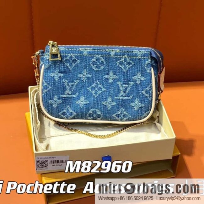 [Boutique‑grade] M82960 blue denim mini mahjong bag series Mini Pochette Accessories small handbag