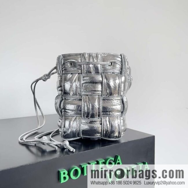 BottegaVeneta Bv small bucket bag pleated leather woven bucket bag model number: 717187 silver