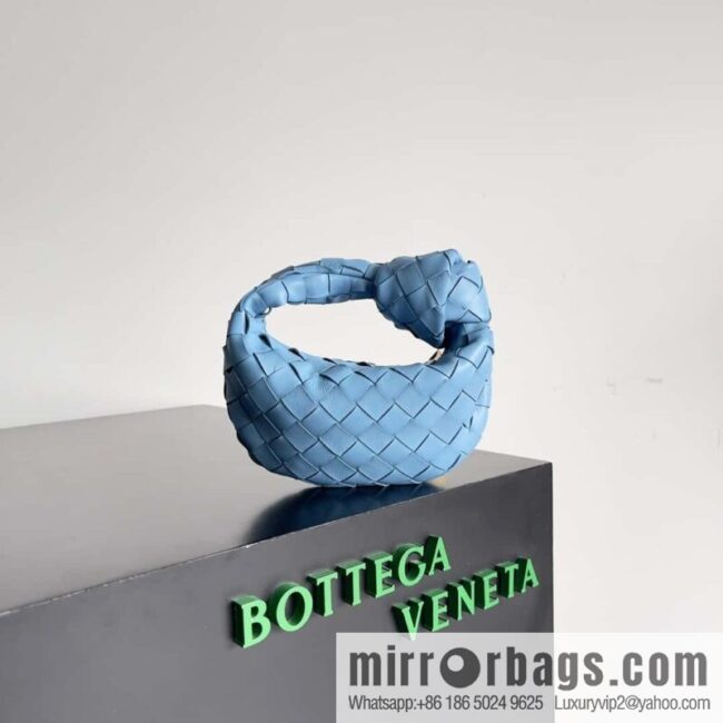 BV super mini JODIE tote bag dumpling bag, woven knotted bag, model number: 730828 hurricane blue.