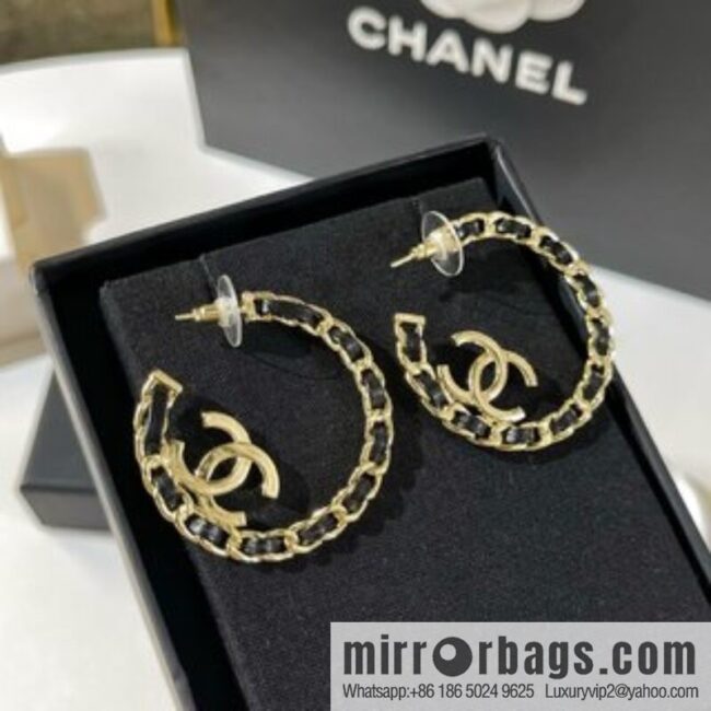 New ☑️ Chanel double c black leather rope stud earrings