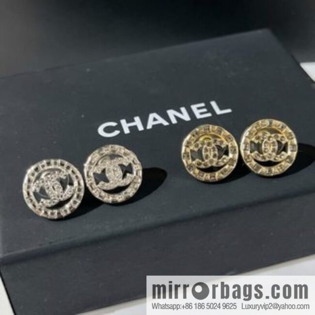New ☑️ Chanel double c round rhinestone stud earrings