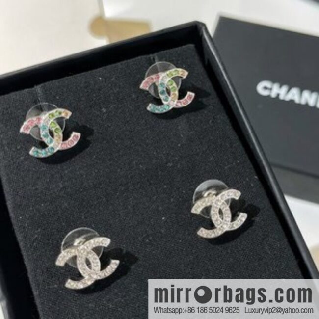 New ☑️ Chanel double c full diamond stud earrings