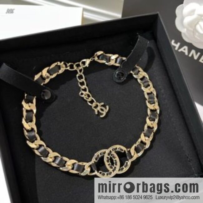 New ☑️ Chanel double c black leather rope necklace