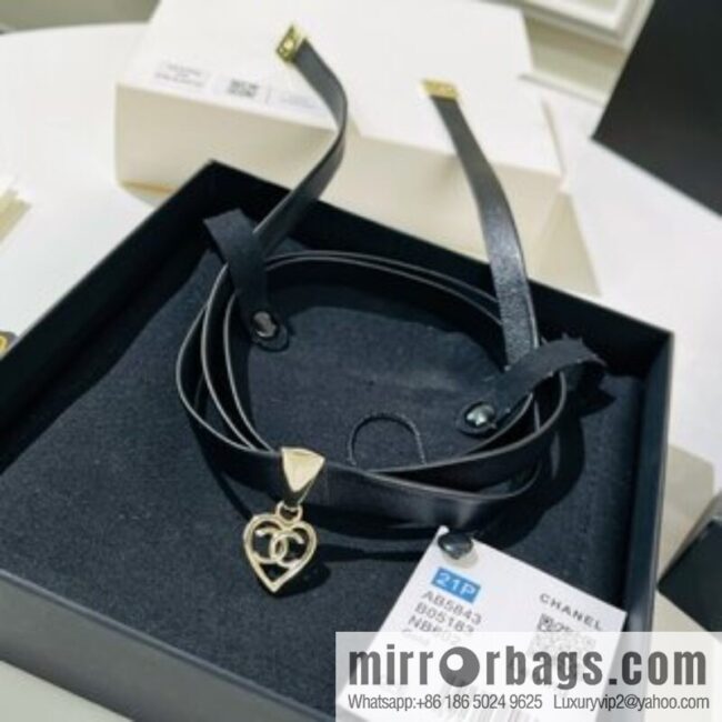 New ☑️ Chanel cut-out love double c black leather rope necklace necklace