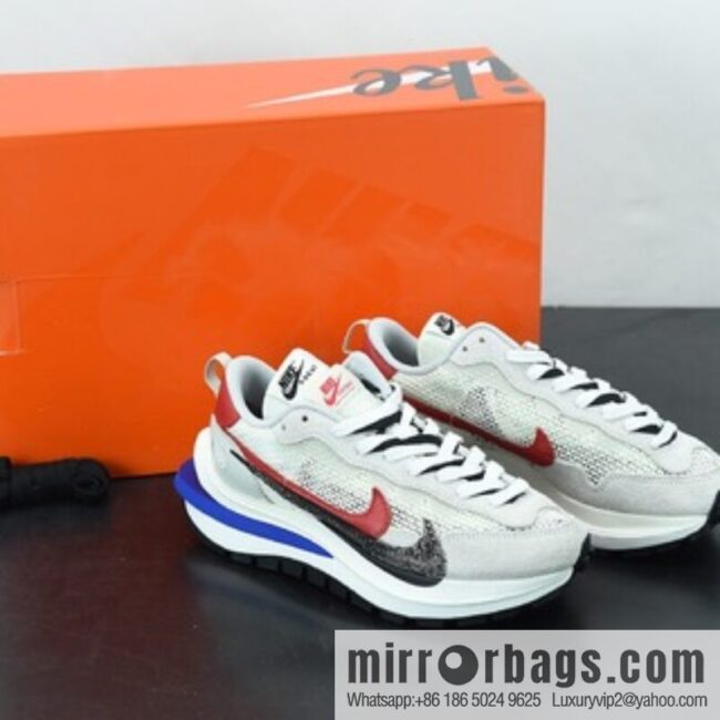 Sacai x Nike VaporWaffle \"Grey/Black/Blue/Red\" Improved marathon deconstruction design avant-garde deformation triple bottom casual jogging shoes, item number: CV1363-100