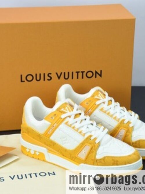 0D5G7 top pure original Louis Vuitton /LV donkey brand 2021Trainer series/board shoes, denim yellow white yellow denim