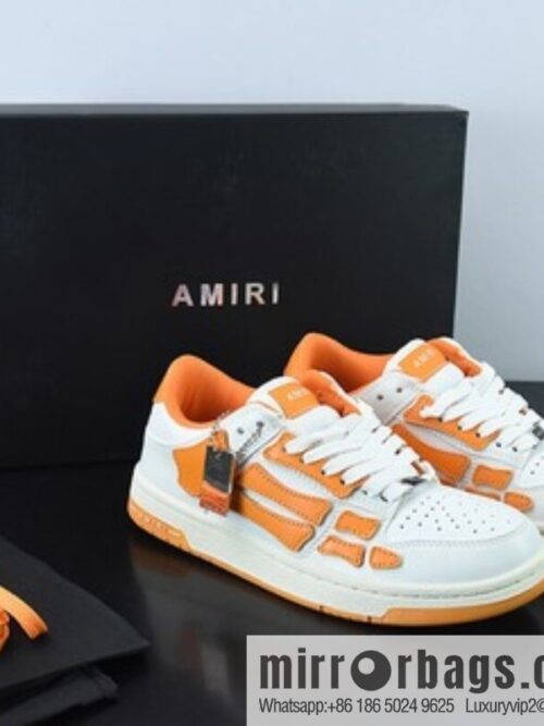 o_1gc6aq1pr84u1ppi1ffm18a71gvt-800x8001rfnrrvnrbn64994_20250719014930.jpg AMIRI Skeleton Low-Skel top Sneakers bone series Low top leather (fabric) white orange foot bones \"202886M232-147