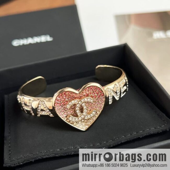 New ☑️ Chanel Double C Full Diamond Love Peach Heart Opening Bracelet