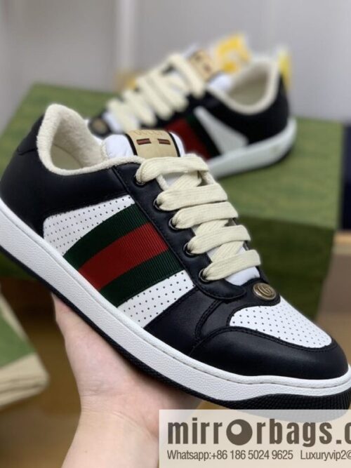 wsxc1669550736291_4-800x800igun2z03k4545814_20250718032610.jpg Gucci Gucci black and white color matching calfskin Vintage style red and green webbings G home Unisex small dirty shoes