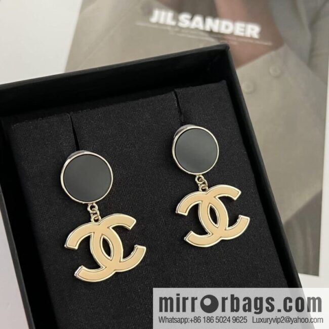 New ☑️ Chanel c2 double c black round stud earrings