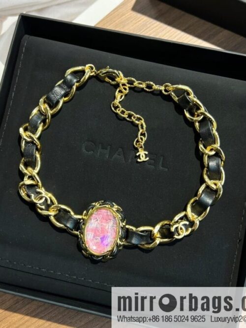 wsxc1672750123216_0-800x800lnbvrpk5kce198397_20250709035101.jpg New ☑️ Chanel pink gemstone black leather rope necklace necklace