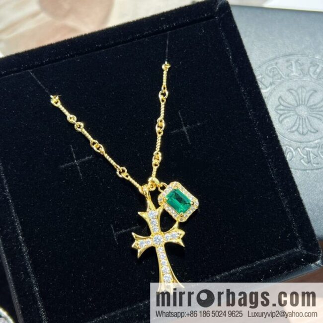 Classic hit, Croxin gold cross emerald necklace