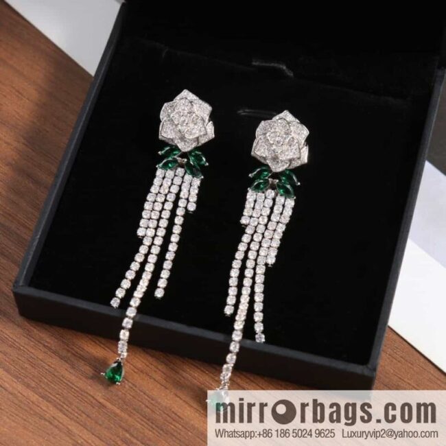 Piaget white gold rose fringed stud earrings