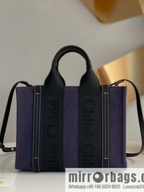 wsxc1711622186927_0-800x800fa5mzi0zfcc4731_20250715233635.jpg Chloe Woody linen with Pitot bag, navy blue with black small 26CM.