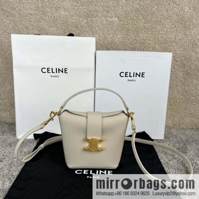 CELINE TRIOMPHE mini smooth cow leather (fabric) bucket bag 10K943 meters white