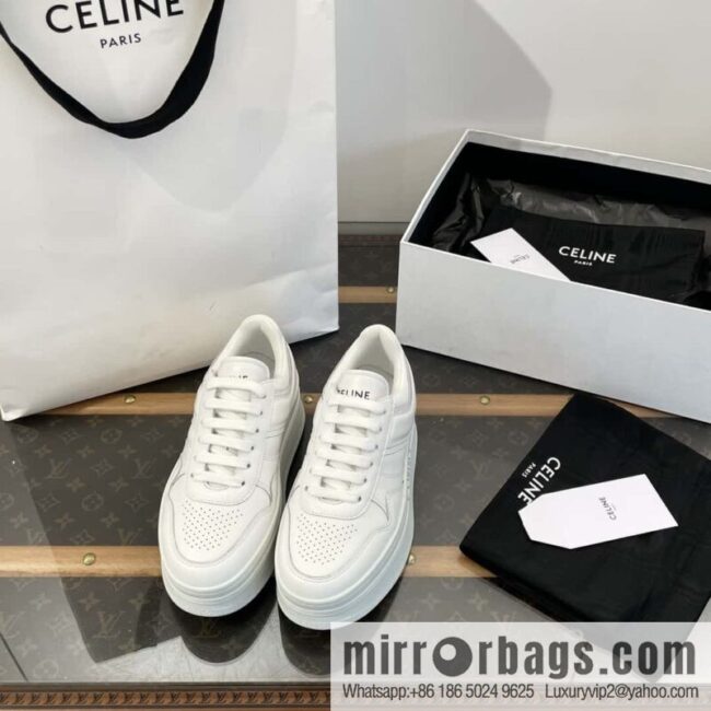CELINE classic spring and summer thick-soled height-increasing white shoes