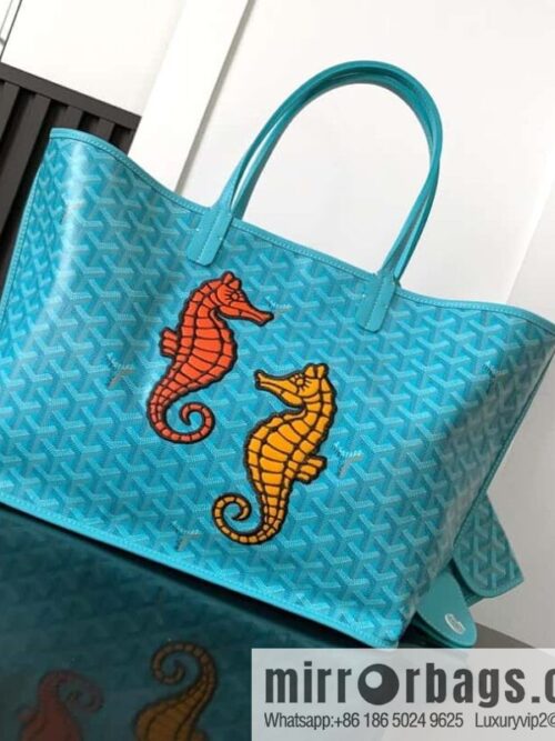 wsxc1718892469700_0-800x800yvyuv1ajddd189047_20250708230330.jpg Goyard Goya Anjou Small Bag Goyardine canvas 020166M Seahorse Embroidery - Turquoise Blue Tote Bag shopping bag