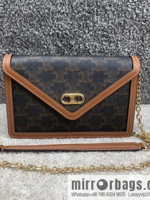 wsxc1724856505303_0-800x800pgmdibefbdg169667_20250705203302.jpg CELINE MAILLON TRIOMPHE logo printed sheepskin chain wallet 10H422 tan