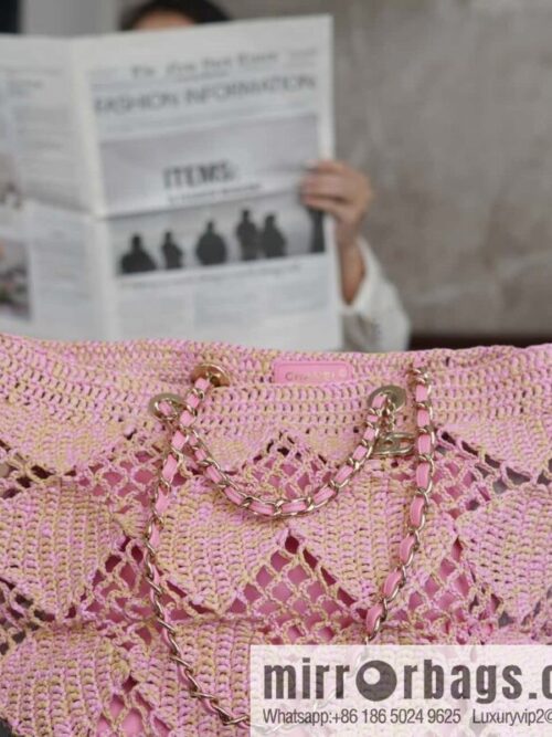 wsxc1729002733503_8-800x8005yctlqghspy150189_20250705082009.jpg 𝐂𝐡𝐚𝐧𝐞𝐥 𝟮𝟰 CoCo Beach Straw Shopping Bag 🛍️ Large, Pink AS4576