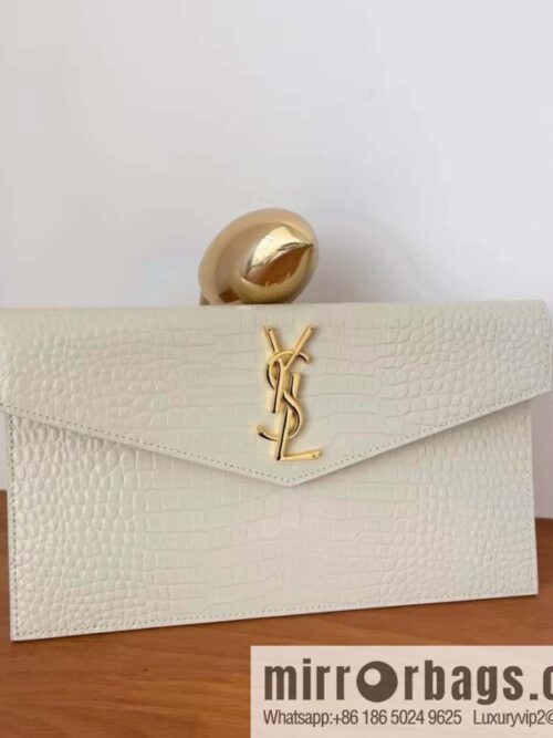wsxc1729178988521_0-800x8002auionizuat149411_20250705073920.jpg YSL 𝑼𝒑𝒕𝒐𝒘𝒏_ crocodile pattern clutch bag 565739 white/gold buckle